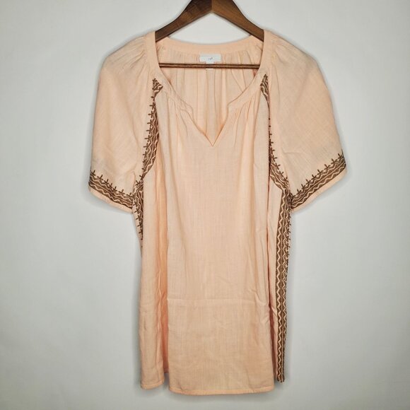 J.Jill Womens Peach Embroidered Short Sleeve Peasant Blouse Size L Pullover - Picture 1 of 9